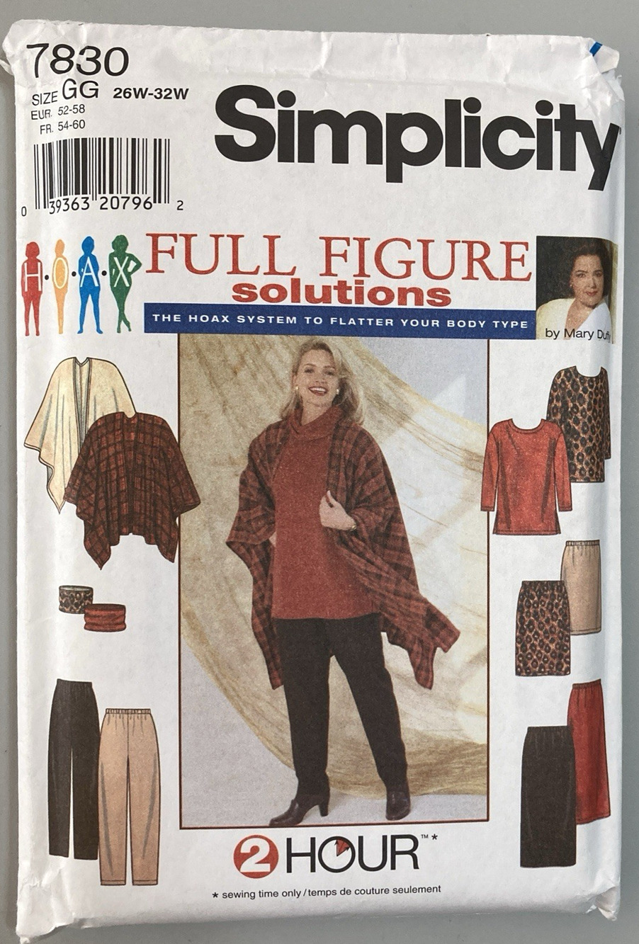 Vtg Simplicity 7830 Full Figure Tunic Skirt Pants Wrap Pattern 26W-32W UNCUT